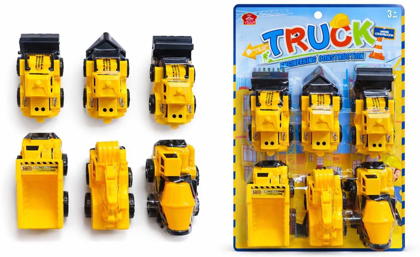 Construction Truck Toy Set for Kids 6 Pieces Excavator Cement Mixer Bulldozer