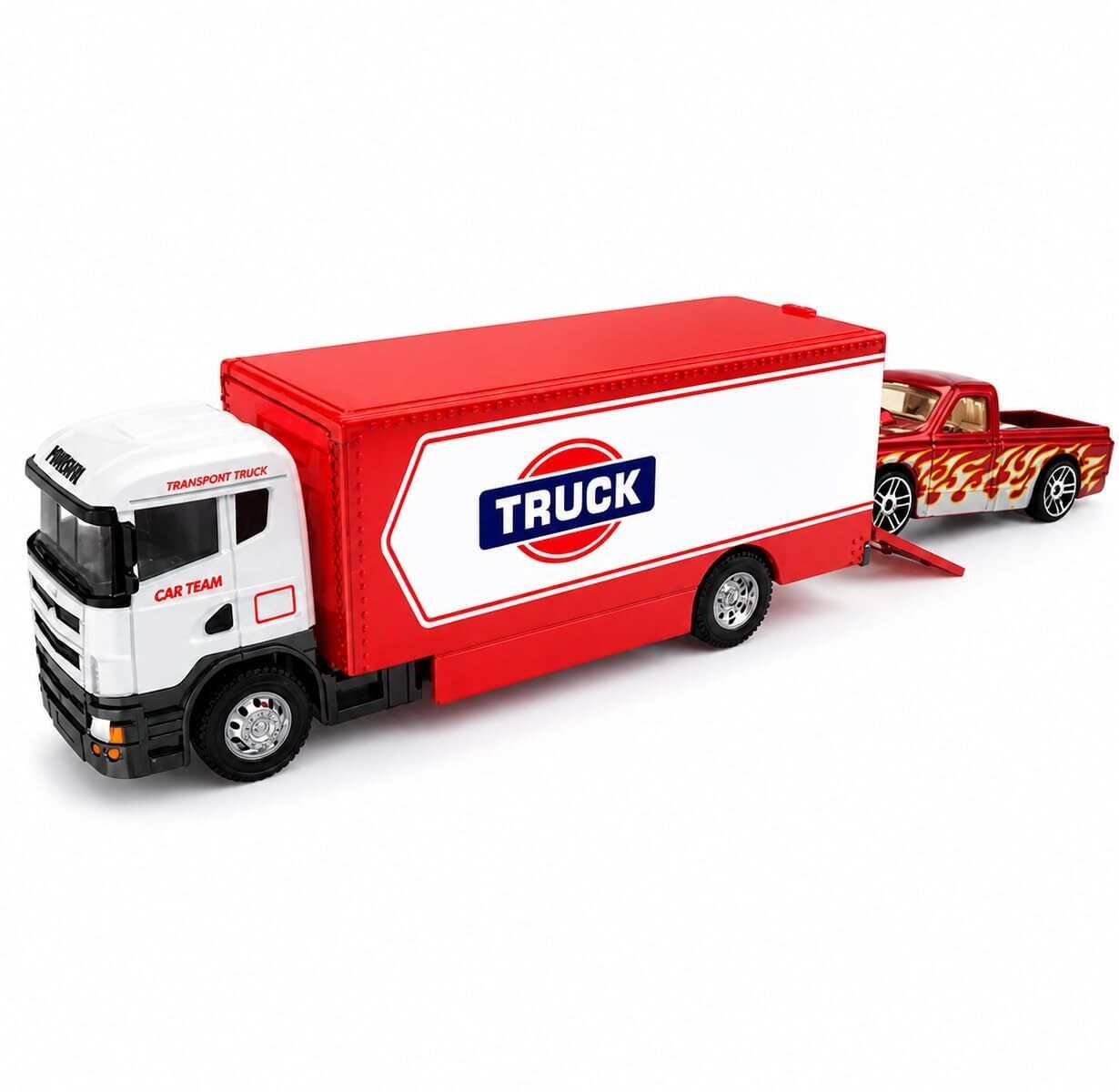 Pull Back Mini Metal Truck Car Transporter with Racing Car-image-5