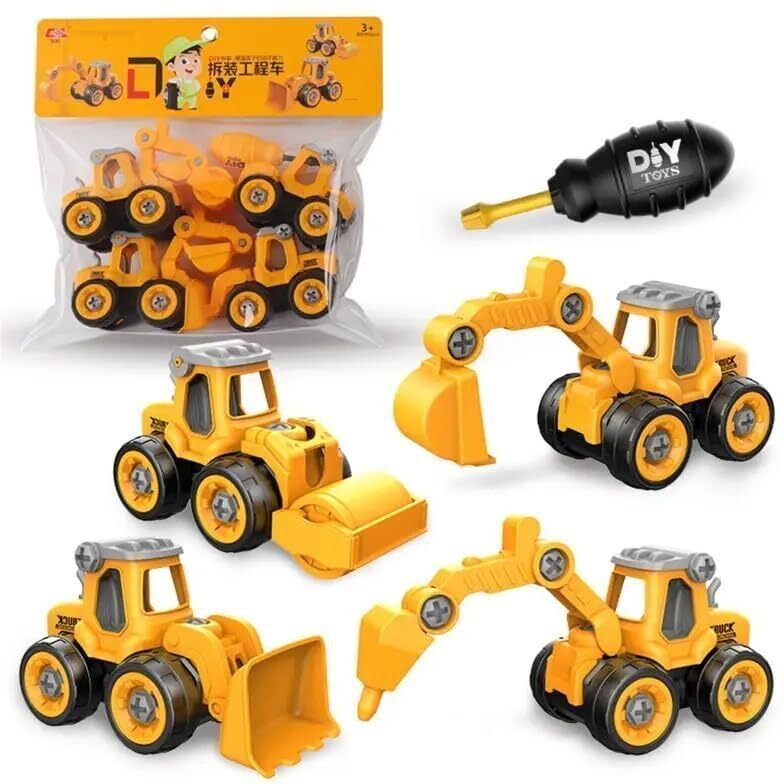 Pull Back Construction Trucks Vehicles Set with Screwdriver DIY Toy For Kids