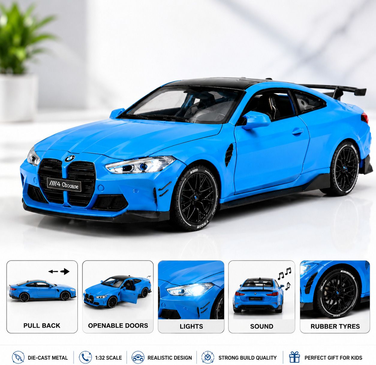 Kids 1:32 Scale Die-Cast Metal Pull Back Sports Car Toy (M4 Style)-image-38