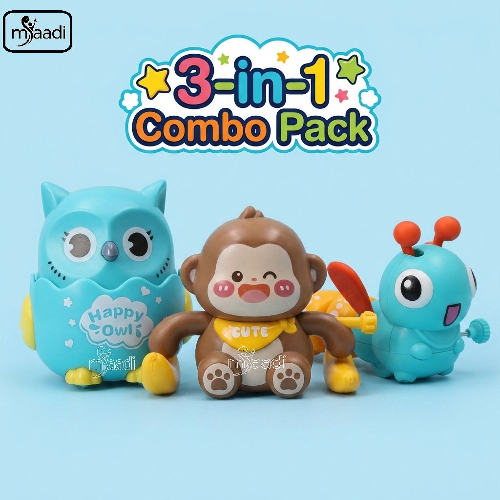 maadi Fun Wind-up Animal Toy Set - Cute Dancing Monkey, Owl & Caterpillar for Kids-picture-44