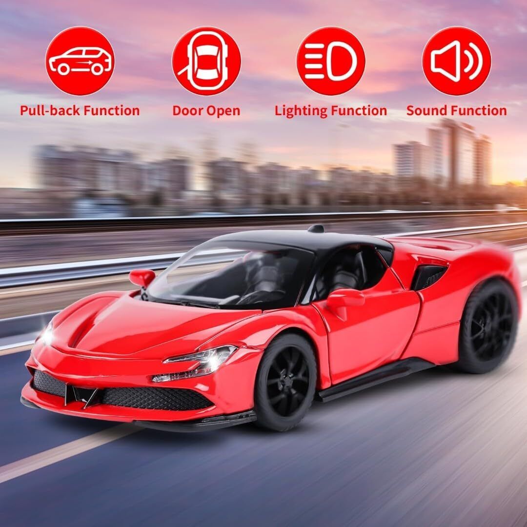 Diecast Red new SF90 STRADALE Hardtop Toy Car Scale Model Pull Back Vehicles-image-44