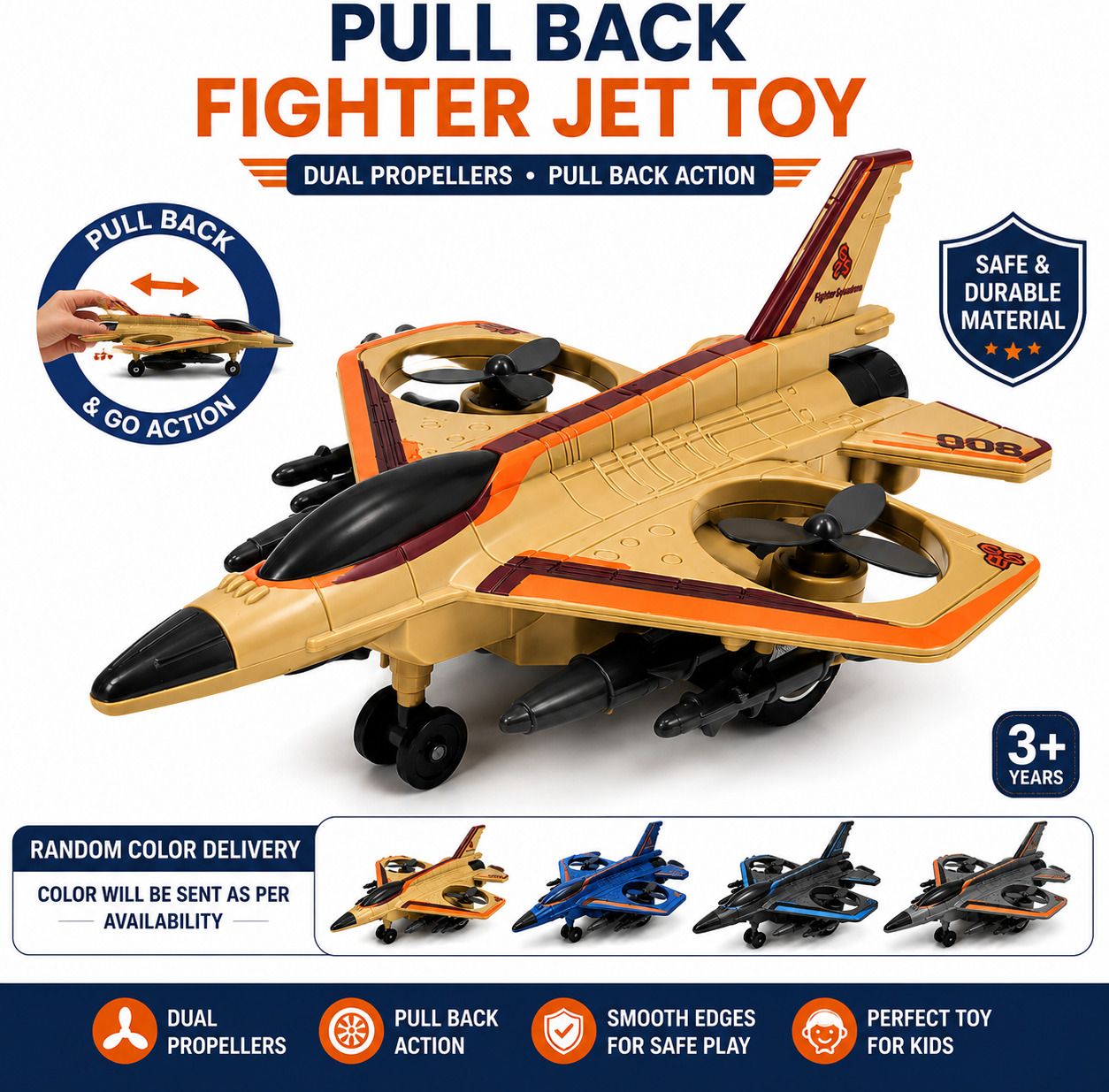 Pull Back Fighter Jet Toy with Dual Propellers for Kids 3+ (Random Color)-image-45