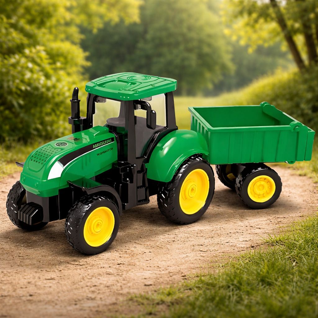 Kids Farm Tractor Toy with Trailer | Friction Powered Tractor Trolley-image-26
