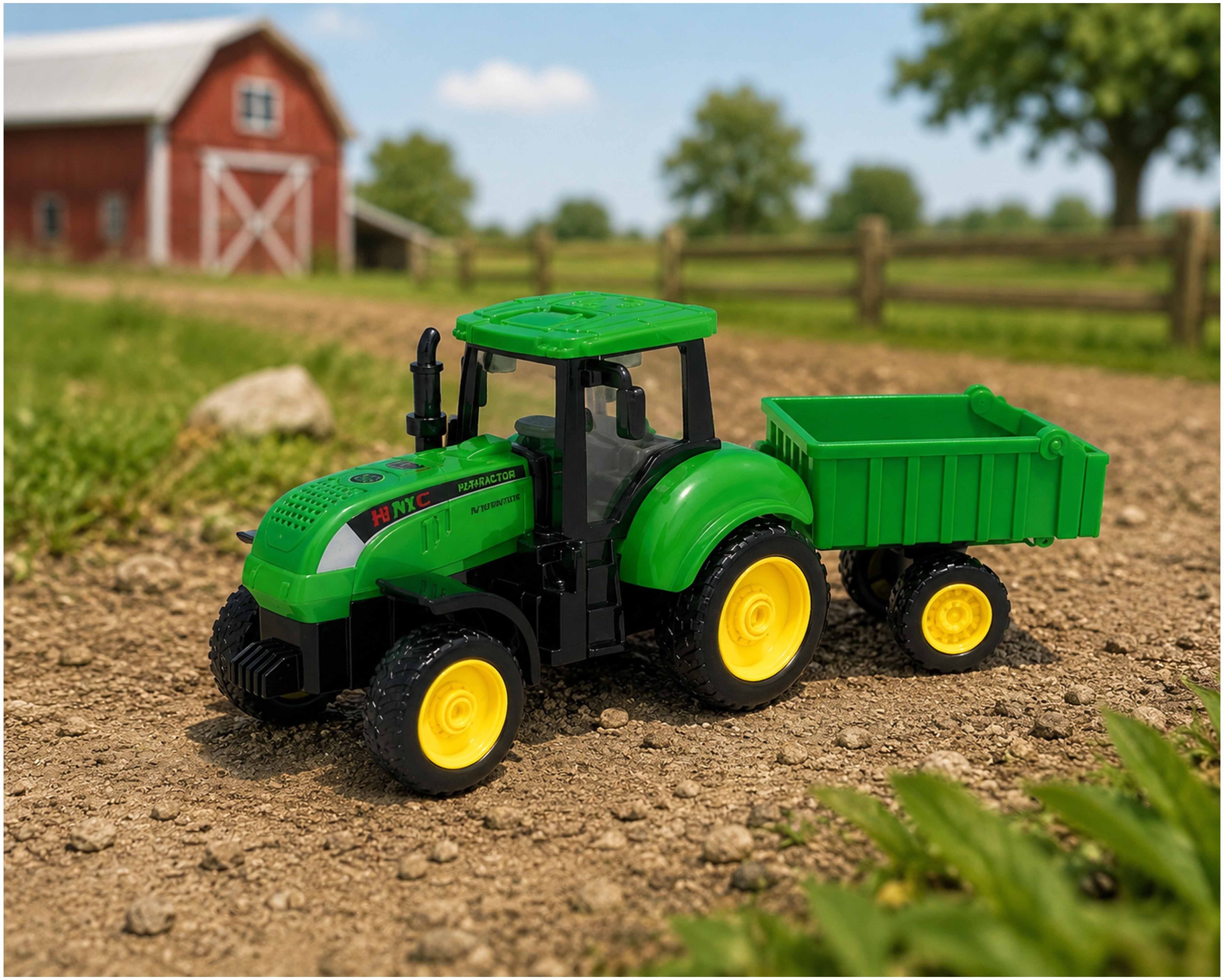 Unbreakable Pull Back Farm Tractor Toy with Trailer for Kids-image-45