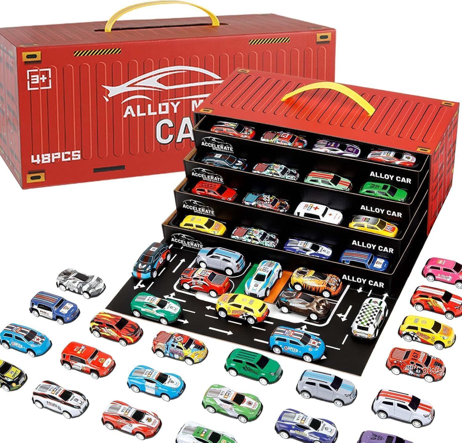 opina 48 Pcs Pull Back Alloy Toy Cars Set with Storage Container Mini Racing Cars Toy-picture-20