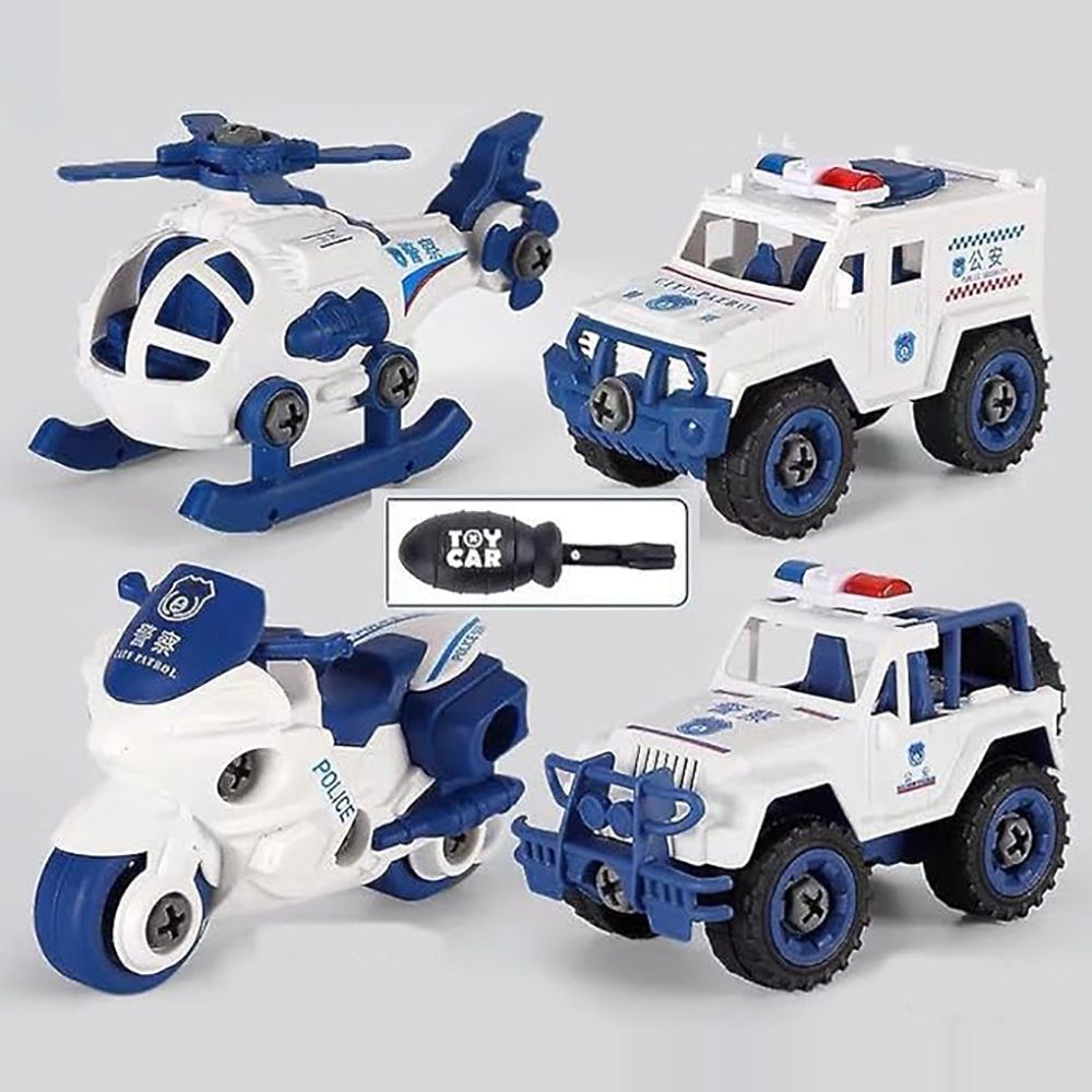 DIY Police Vehicle Set Toy Kids Bike Jeep Security Van Helicopter Toy Assembling-image-33