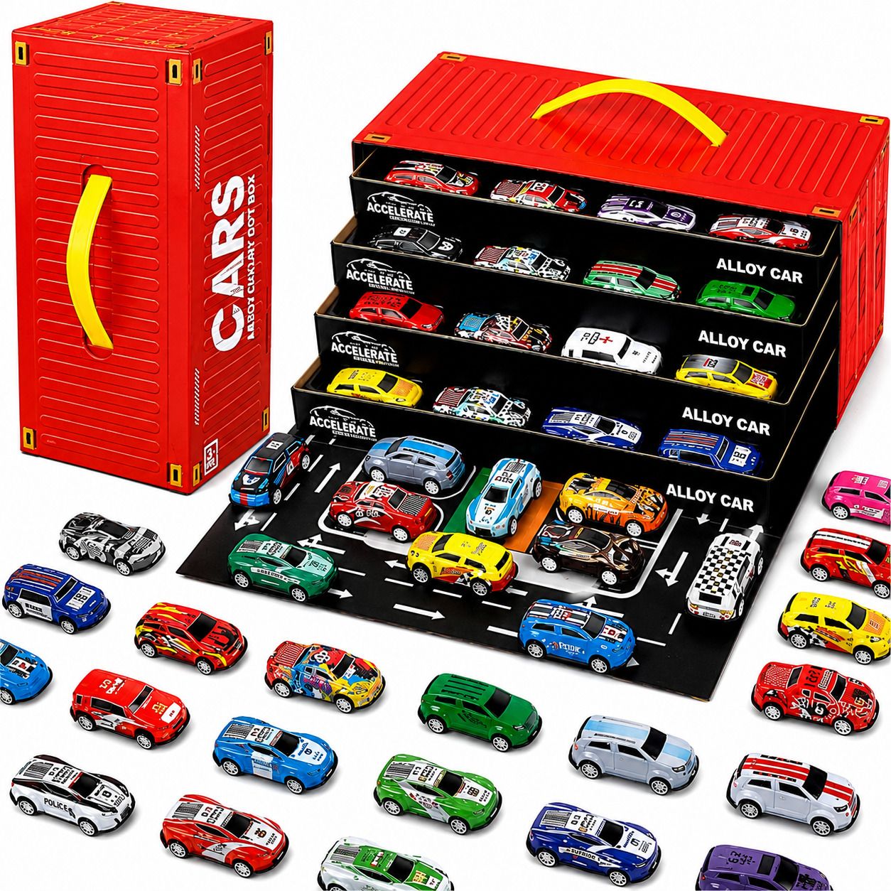 pransique 48 Pcs Mini Alloy Pull Back Car Set with Storage Container Box & Play Mat-picture-11