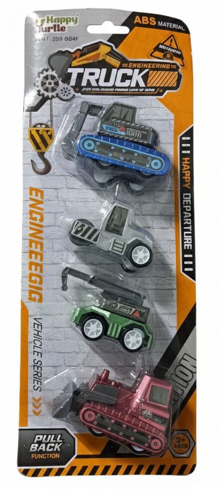 happy turtle - Die Cast Truck 4 Pcs Pack - Durable Plastic Construction - Realistic Details-picture-23