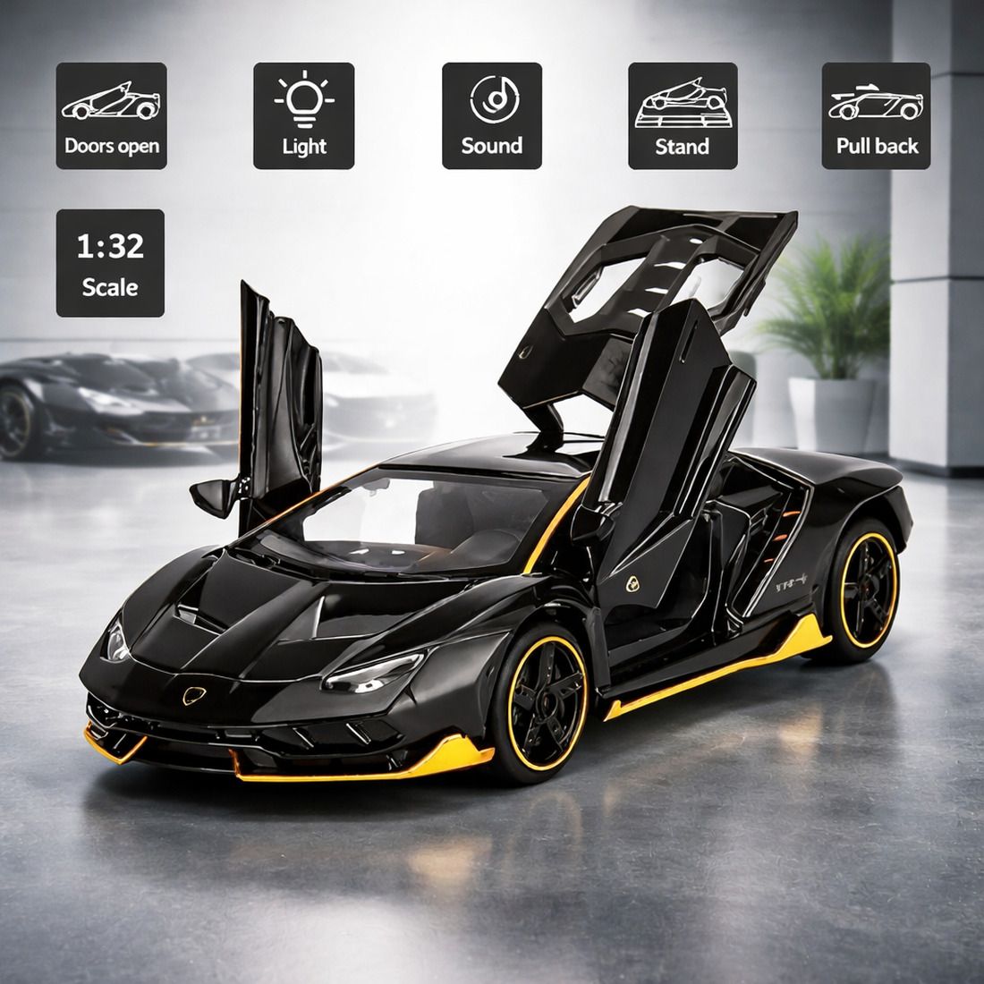rahi nest kids toy car Lamborghini Diecast Metal Car with Open Doors, Light & Sound-picture-15