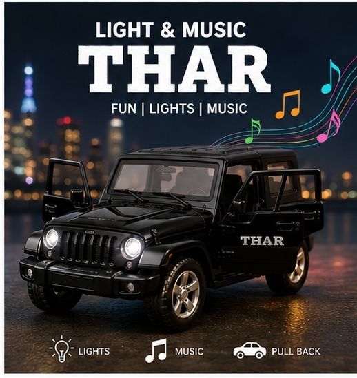 Light & Music Thar Toy Car for Kids | Pull Back Action SUV with LED Lights Sound-image-35