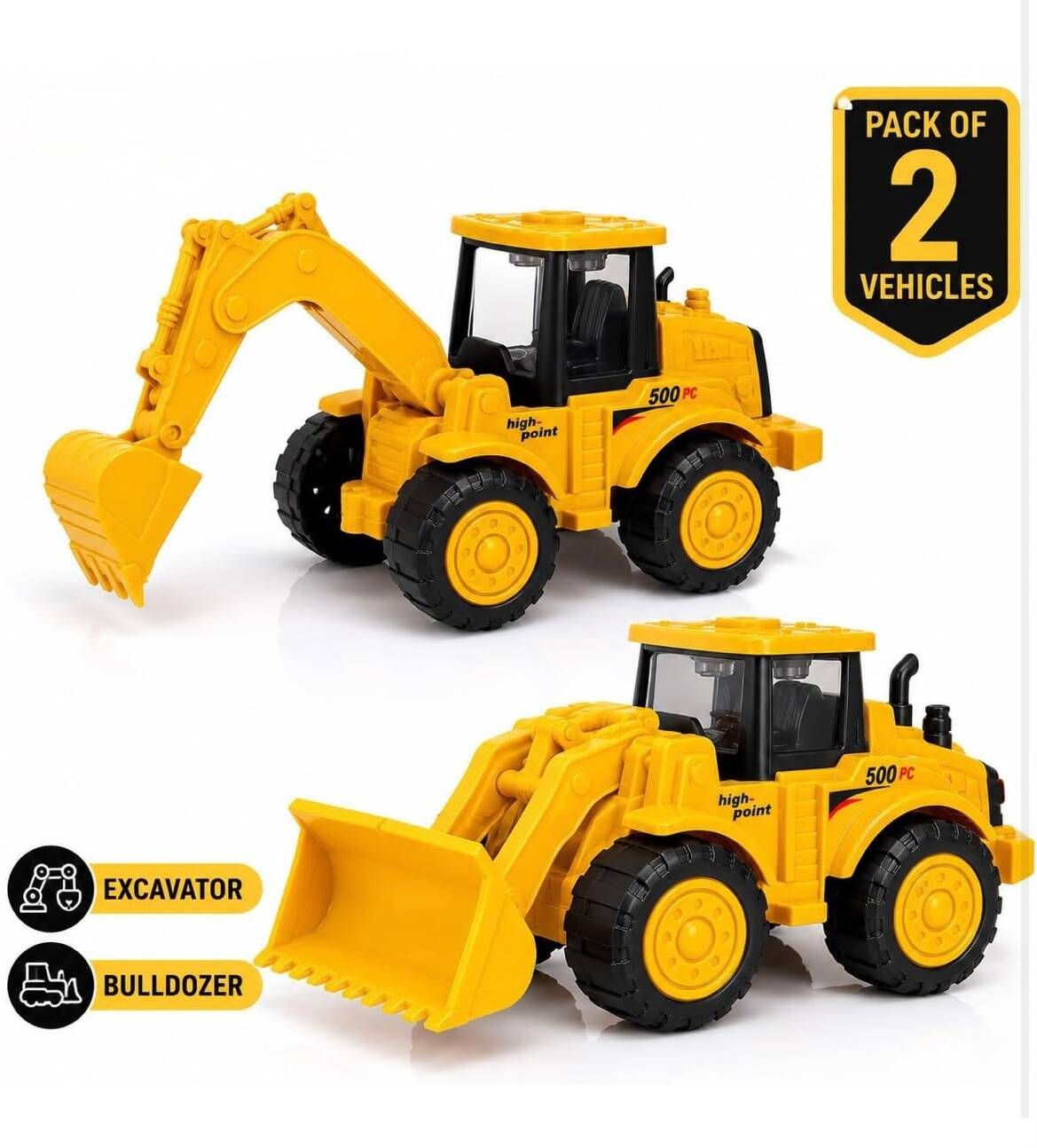 Construction Vehicle Toy Set Bulldozer & Excavator Push and Go Pack of 2-image-19