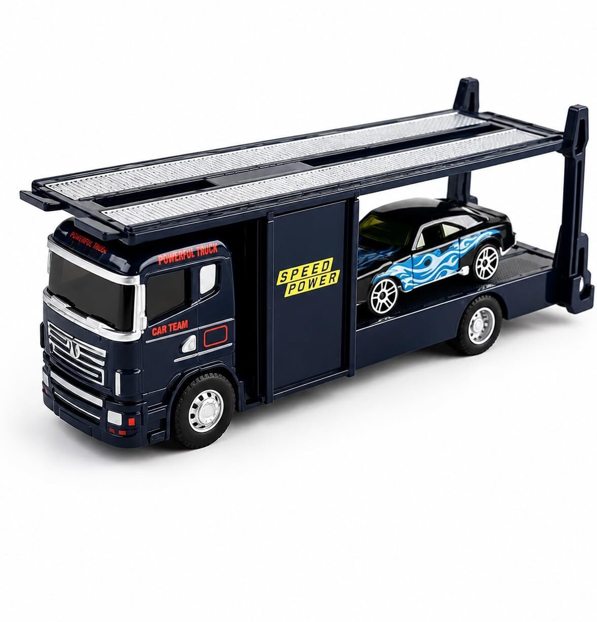 Pull Back Mini Metal Car Carrier Transporter Truck Toy with Racing Car-image-38