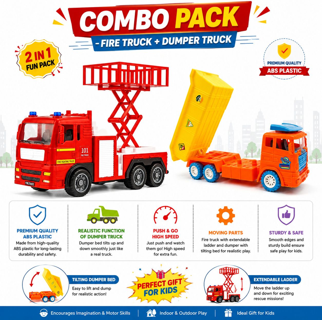 ananyaz DUMPER AND FIRE TRUCK PACK OF 2 WITH LADDER AND TIPPER-picture-10