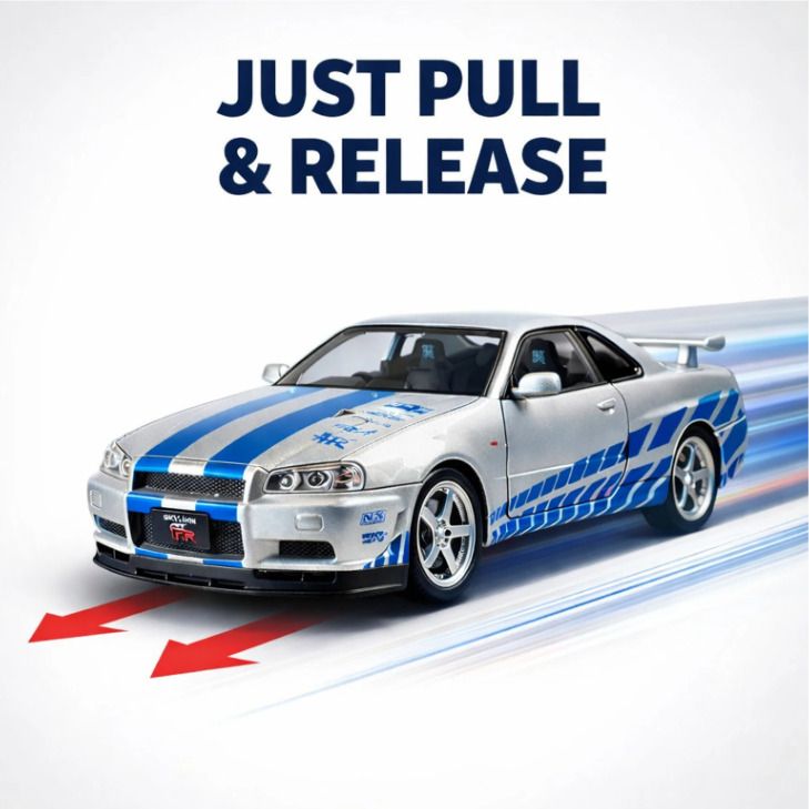 ragiluxe New 1:32 Nissan Skyline GTR-R34 Alloy car Model Sound Light Diecast Toy Vehicle-picture-37