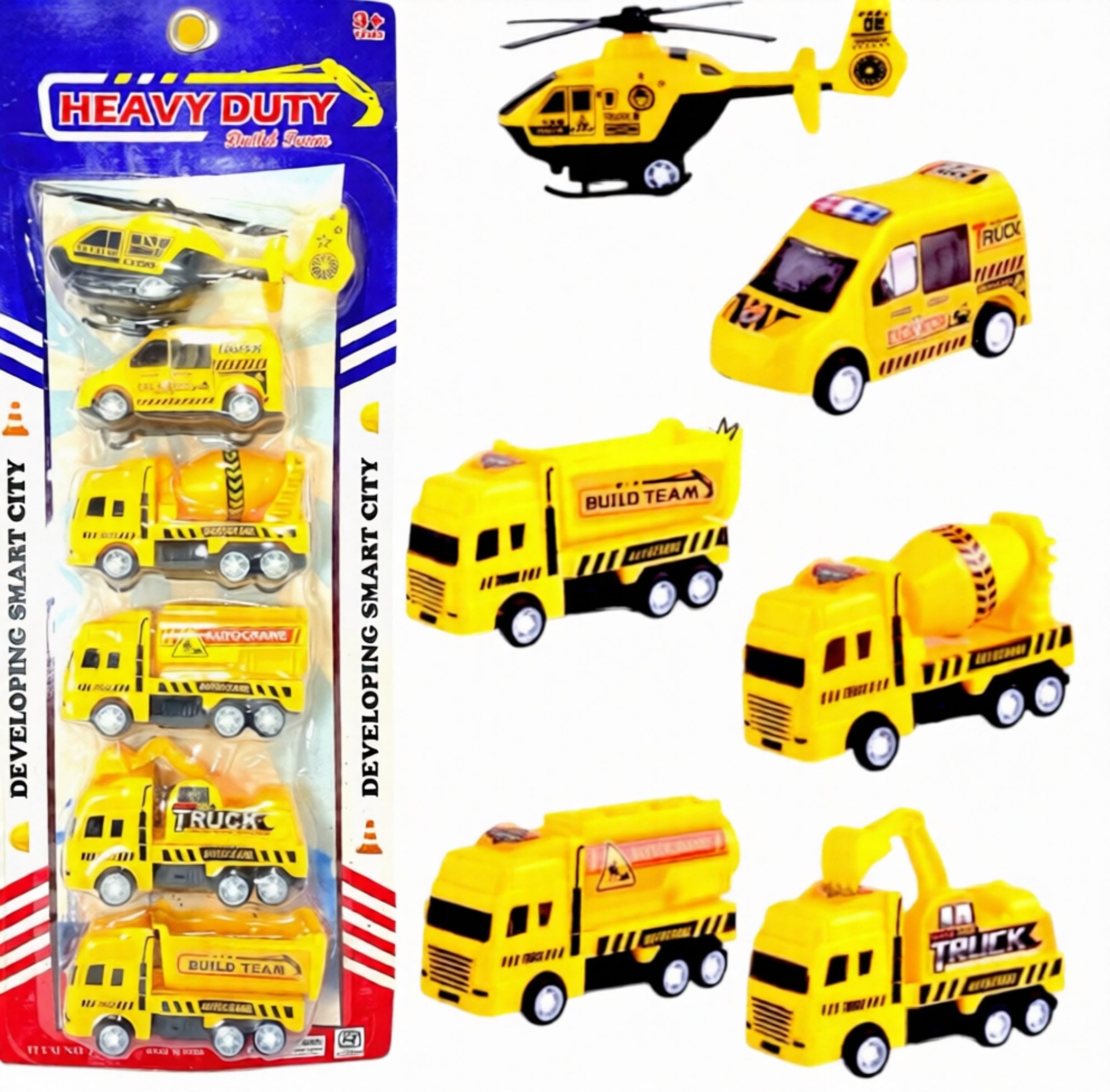 Heavy Duty Construction Vehicle Set (Pack of 6 Trucks + 1 Helicopter)-image-4