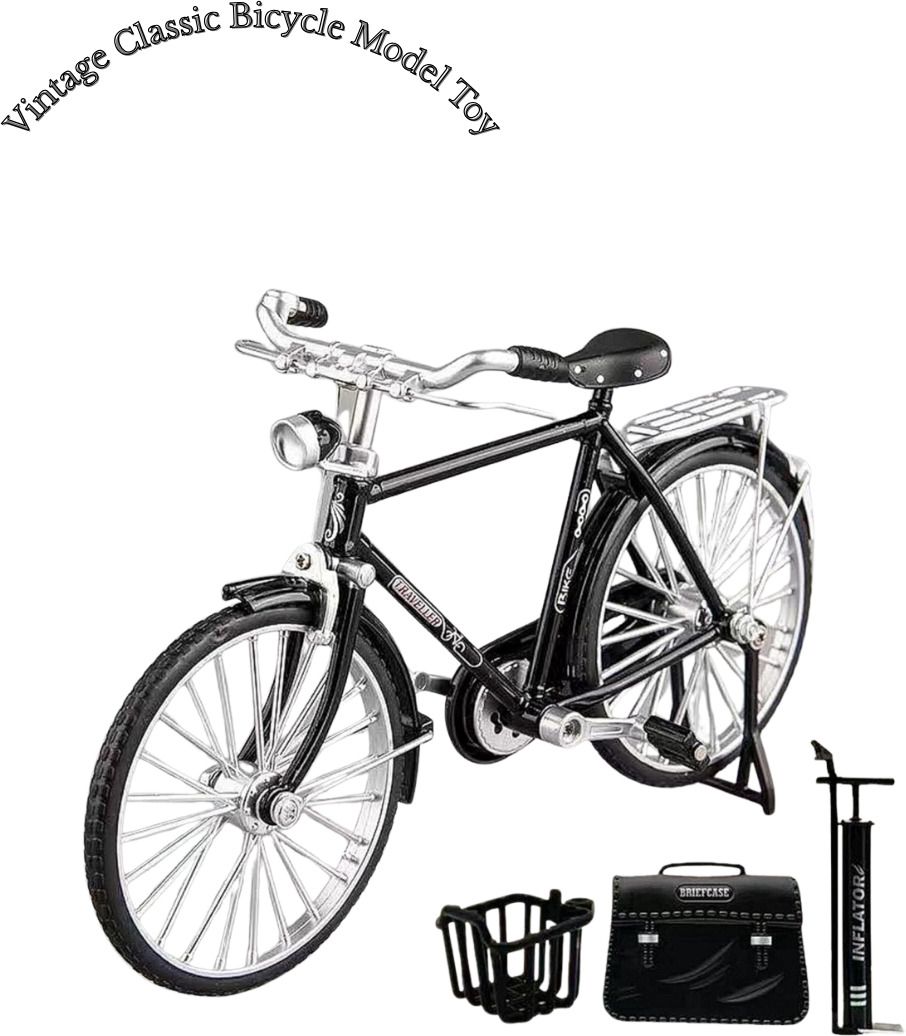 Old-Style Vintage Bicycle Die-Cast Metal Toy with Briefcase, Classic Black Cycle-image-19