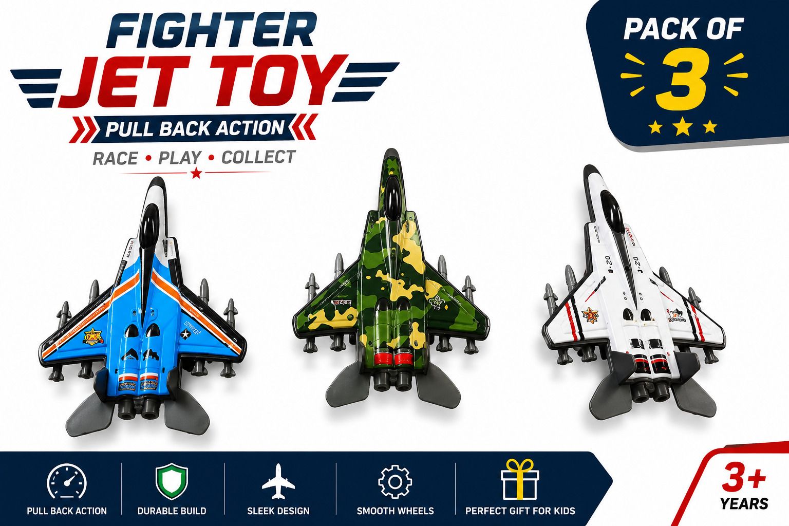 kidotoy Die-Cast Fighter Jets Toys | Pull Back Military Aircraft Toys | Plane-picture-29