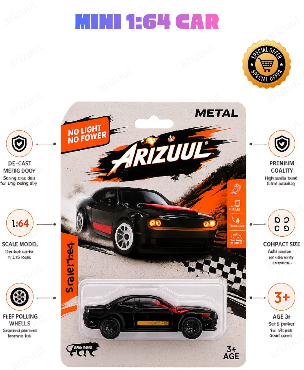 arizuul Dodge Challenger Hellcat Premium Diecast Alloy Car Toy for Boys and Girls-picture-17