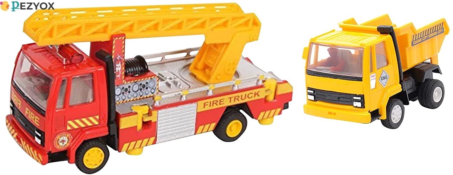 pezyox Fire Ladder Truck, Yellow & AmazHub Centy Dumper Truck for kids-picture-11