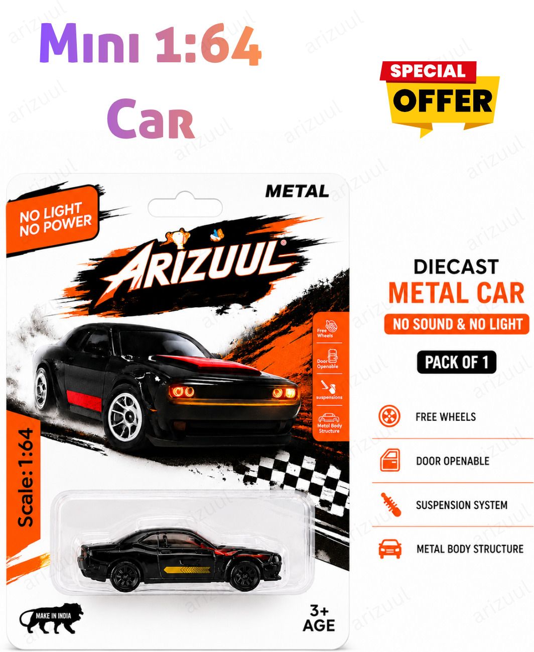 arizuul Dodge Challenger Hellcat 1:64 Miniature Diecast Metal Toy Car Racing Model-picture-28