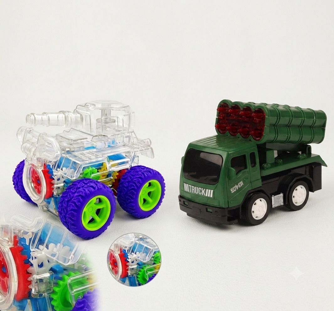 royofun 2 in 1 Military Missile Truck & Transparent Gear Car Toy Set-picture-14
