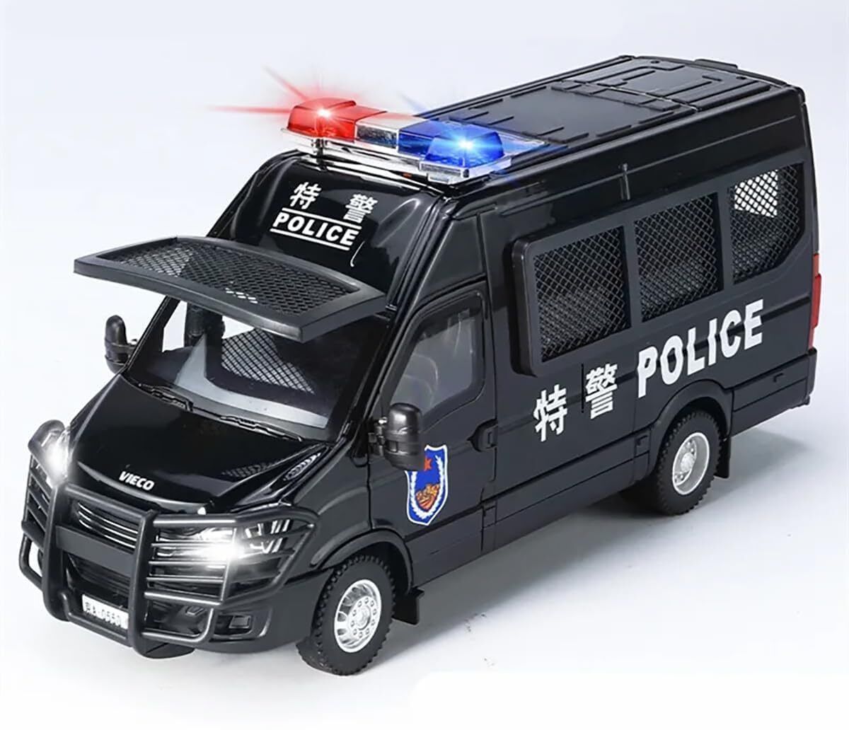 deoxy 1:24 Scale Police Van Metal Pull Back Die-cast Car Model with Sound Light-picture-26