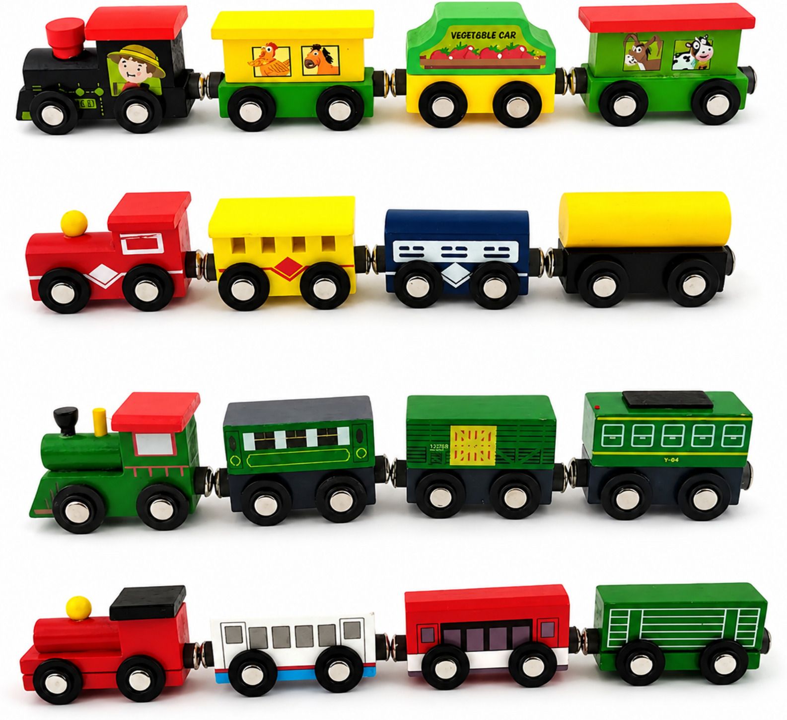 Wooden Magnetic Train Set for Kids, Wooden Toy Train with Coaches (1 Random Set)-image-13