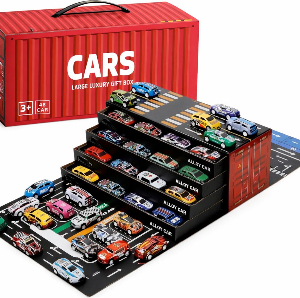 48 Pcs Mini Alloy Die Cast Pull Back Cars Set with 4 Layer Storage Container Box-image-34