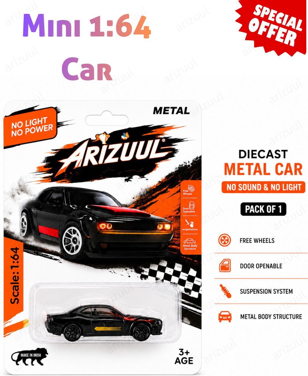 arizuul Dodge Challenger SRT Hellcat 1:64 Miniature Metal Toy Car with Free-picture-24