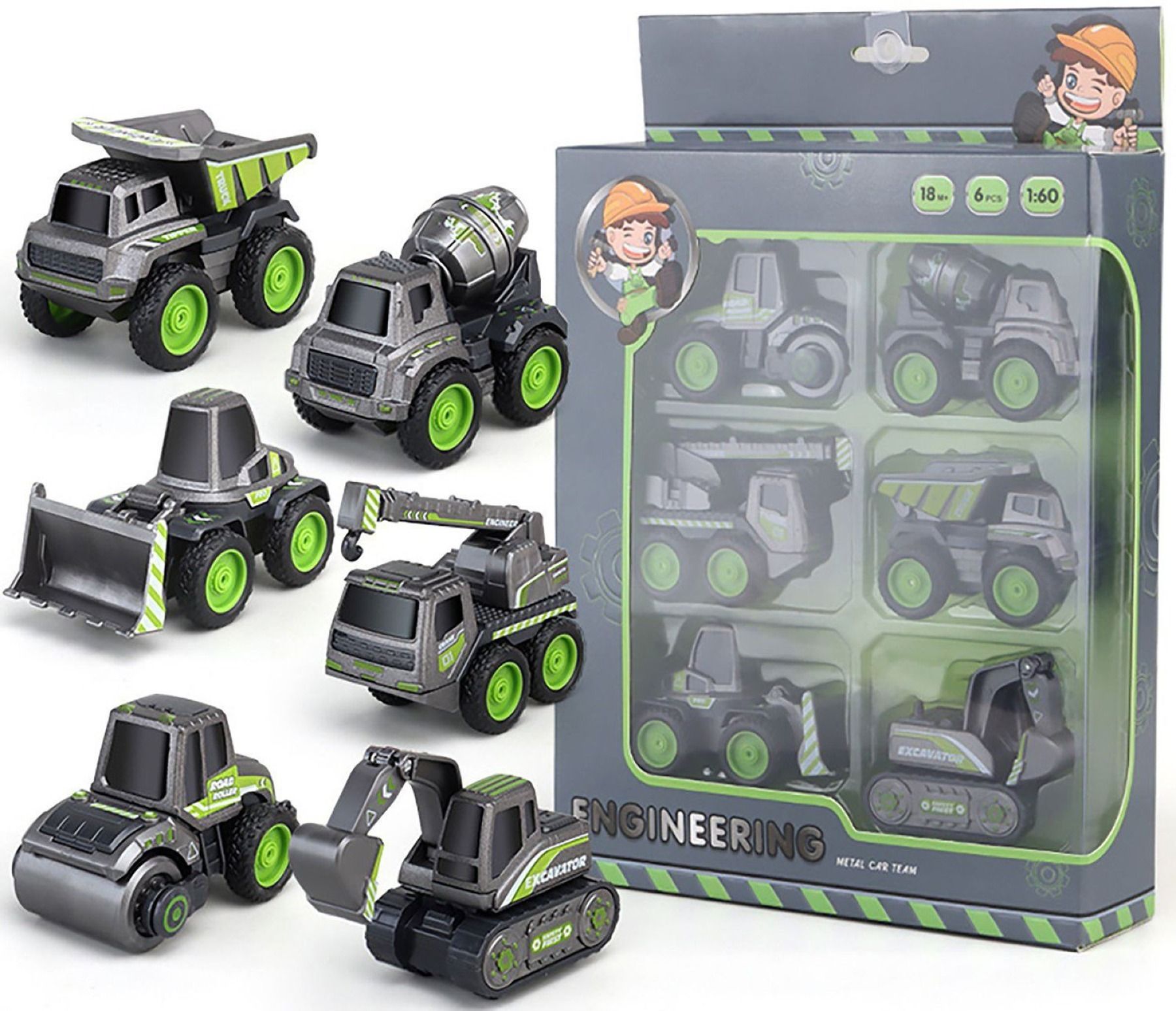 ukaxa Unbreakable Construction Excavator Toy Set Crane Roller Mixer Truck DE-picture-17