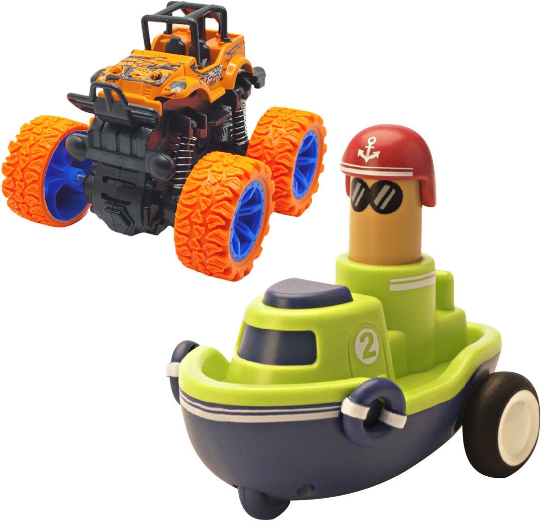 Unbreakable Friction Powered Diecast Monster Car & Push and Go Boat Toy Set-image-41