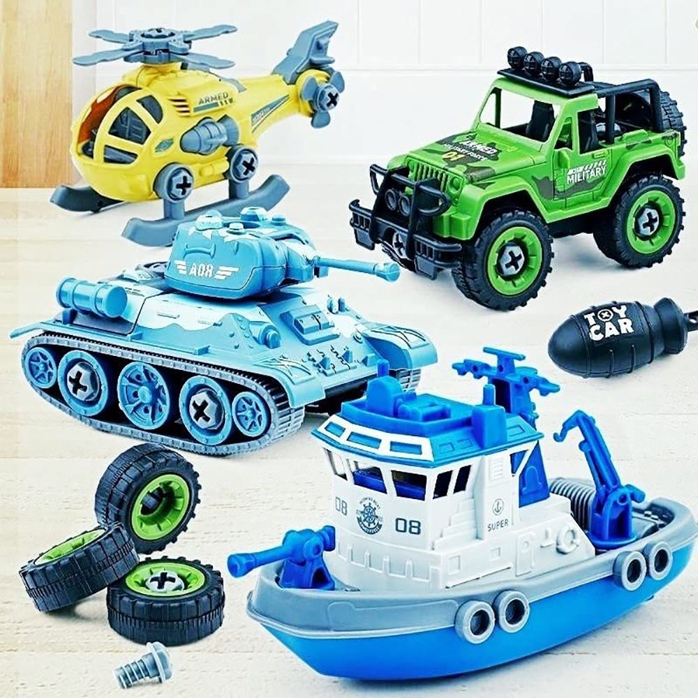Army Construction Toys Vehicles Set 4 PCs DIY Fordable With Screw Driver Toy Set-image-31