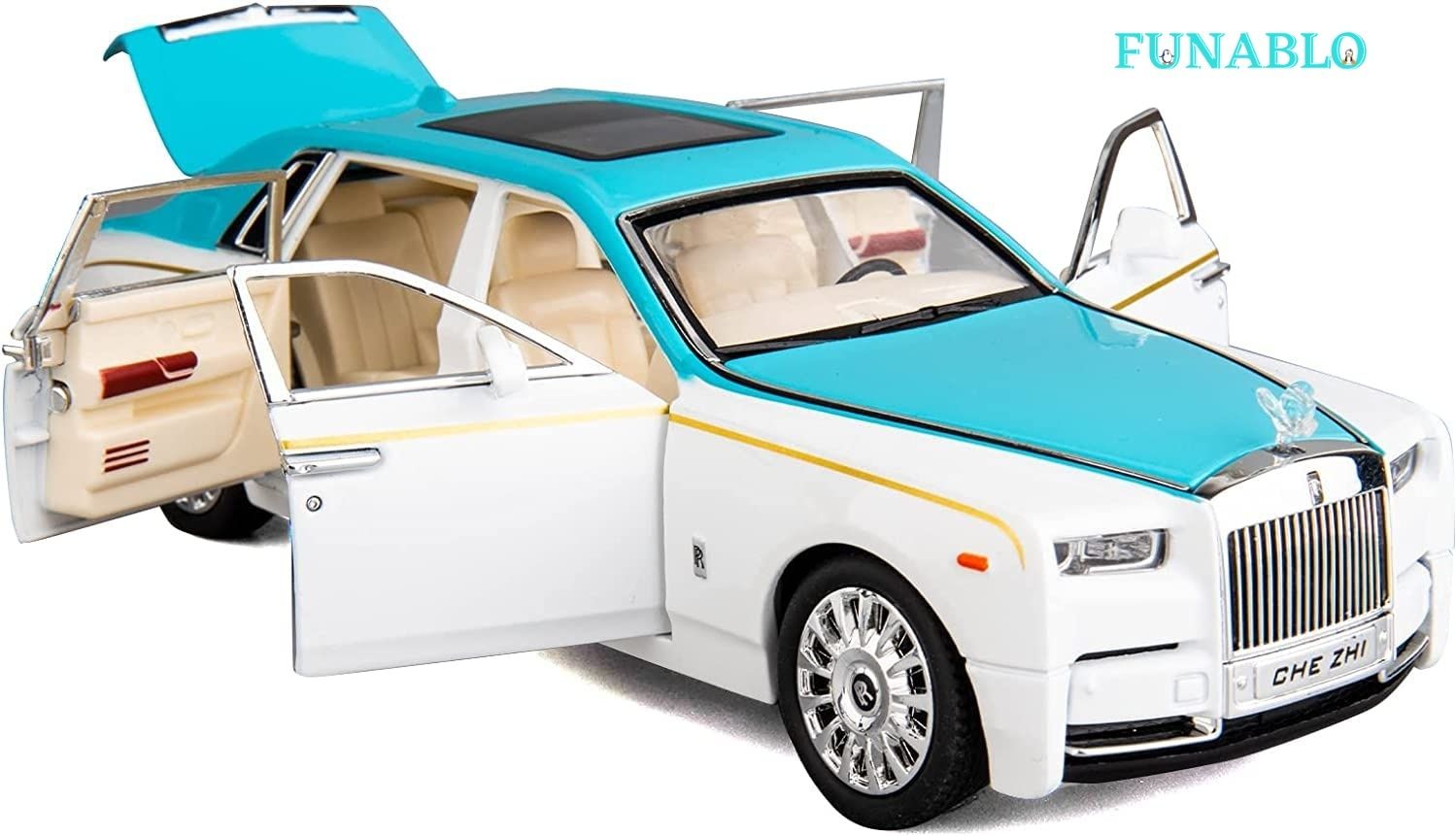 1:24 Big Rolls Royce Phantom Diecast Metal Pullback Openable Doors Toy Cars-image-3