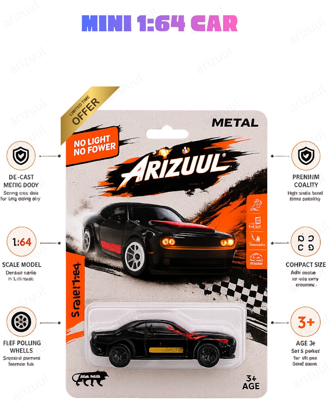 arizuul Dodge Challenger SRT Metal Diecast Sports Toy Car Premium Mini Collection-picture-18