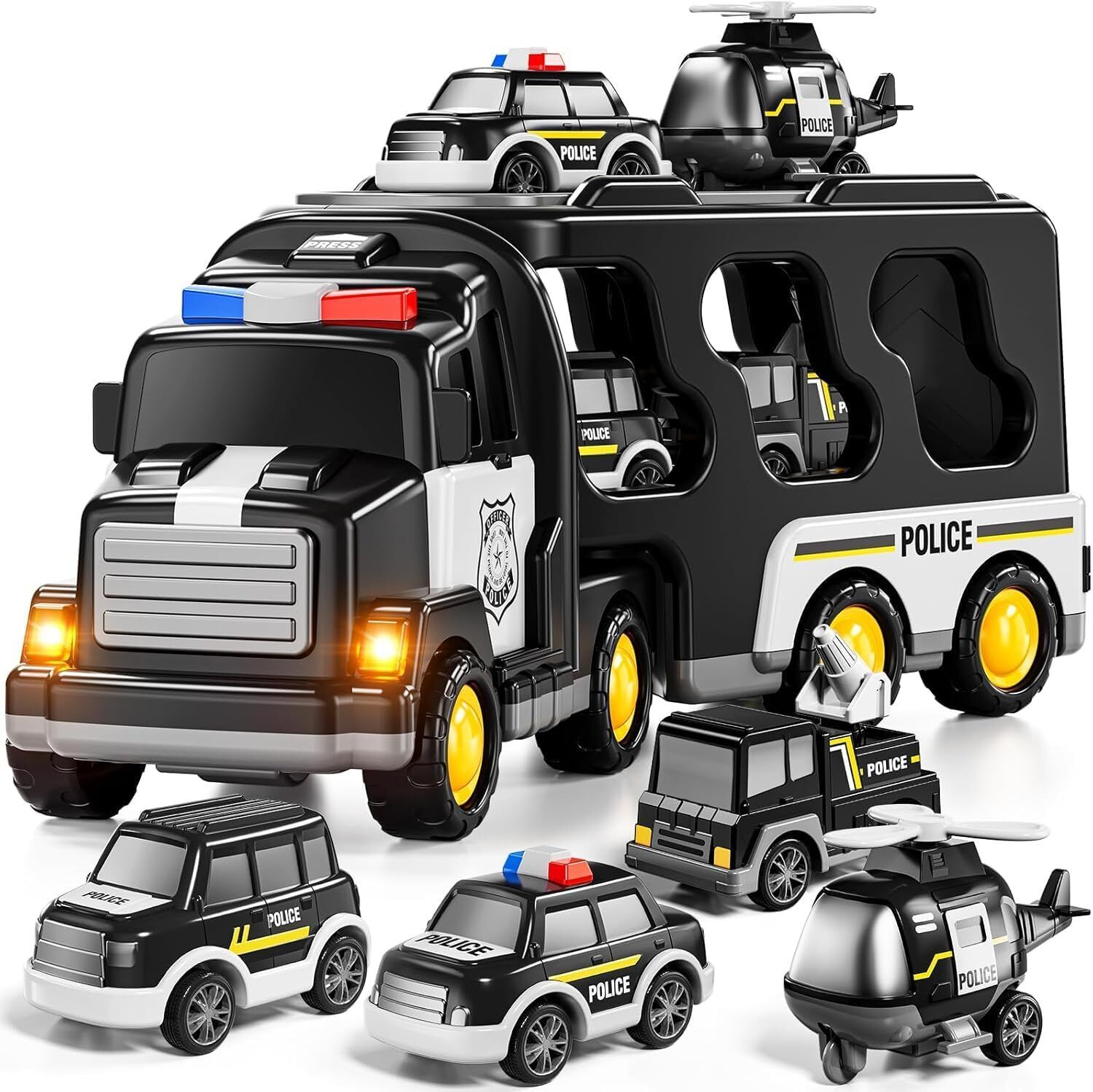 5-in-1 Police Trucks Toy Set for Kids | Light & Sound Transport Truck Playset-image-18