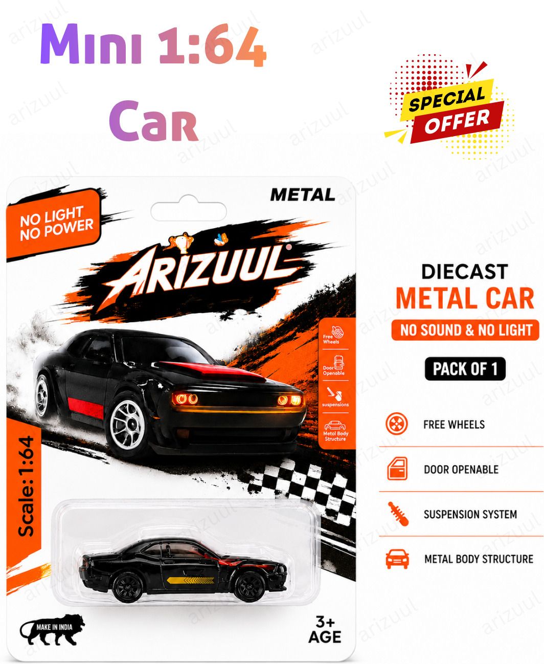 arizuul Dodge Challenger Hellcat 1:64 Diecast Metal Mini Toy Car Racing Model for Kids-picture-36