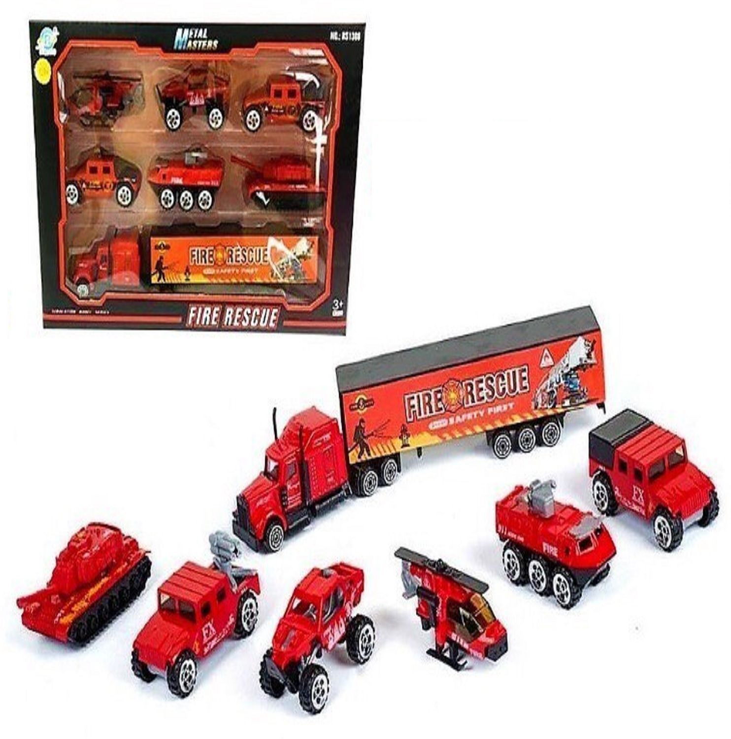Metal Fire Rescue Vehicle Play Set, fire Truck Set Metal Fire Metal Truck Toy-image-35