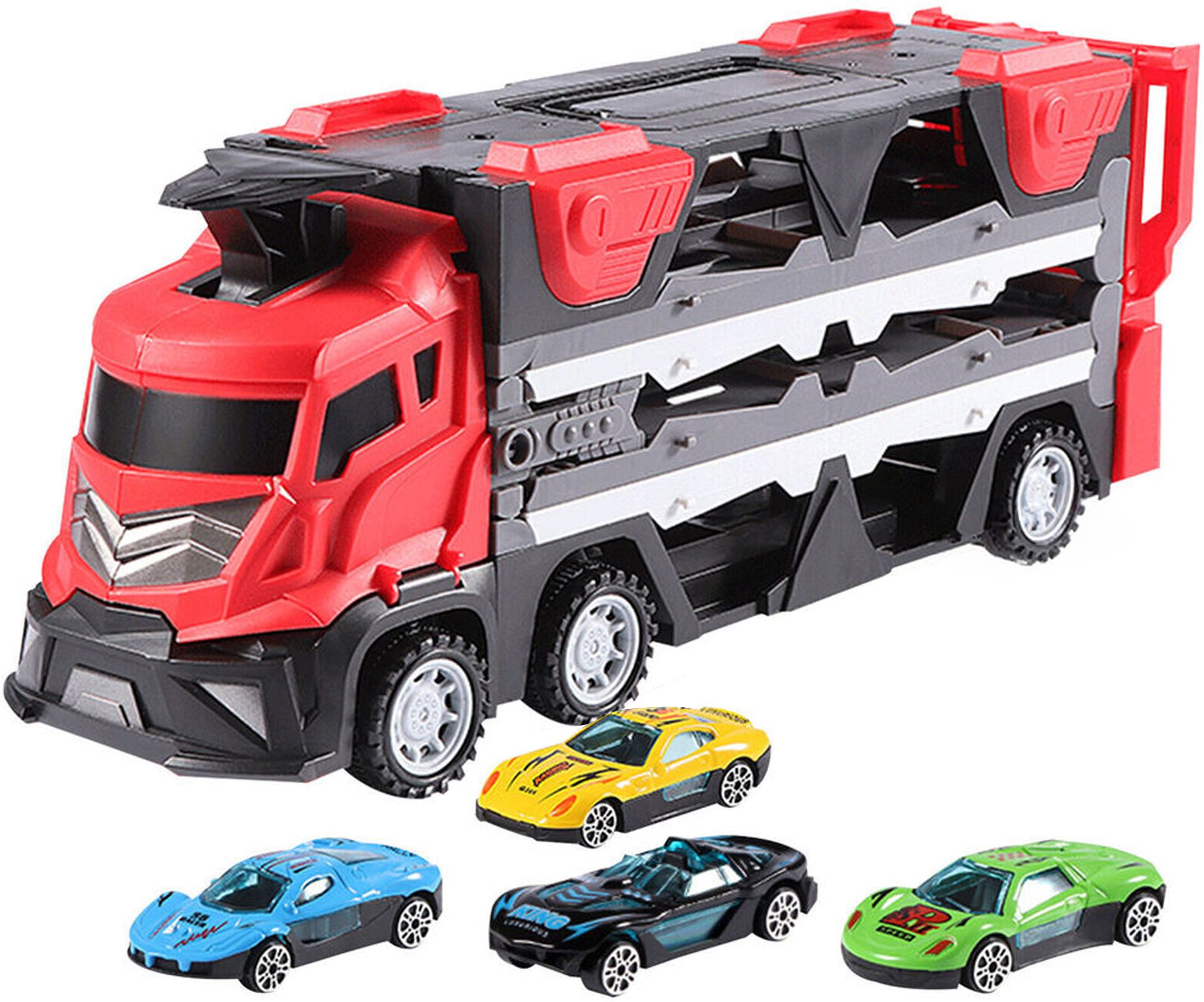 Mega Hauler Truck with Ejection Race Track Large Truck Folding - 4 Alloy Car