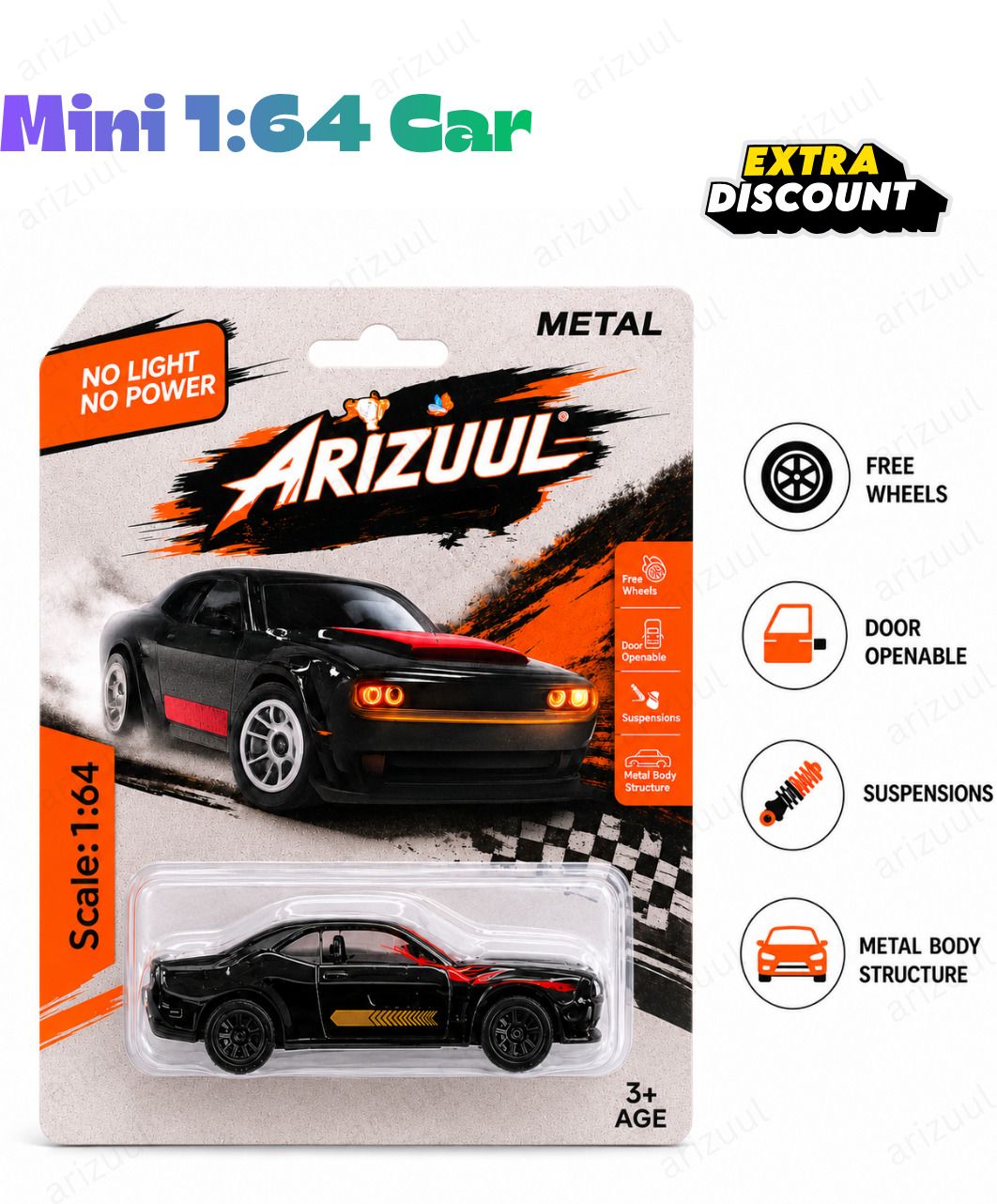 arizuul Dodge Challenger 1:64 Scale Metal Sports Car Model with Premium Paint Finish-picture-9