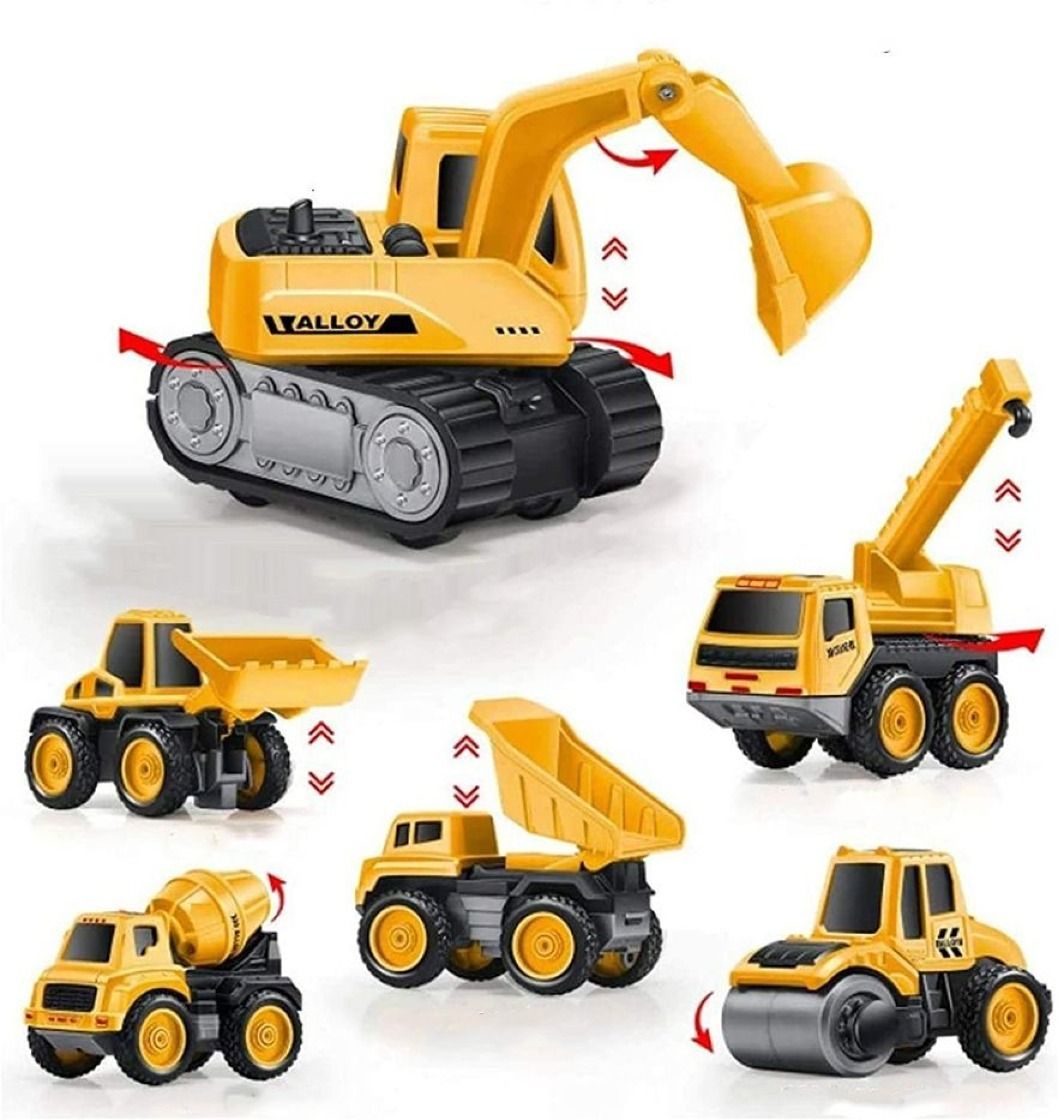 Engineering Toy Set 6 Truck Crane Excavator roller forklift Mixer SV-image-12
