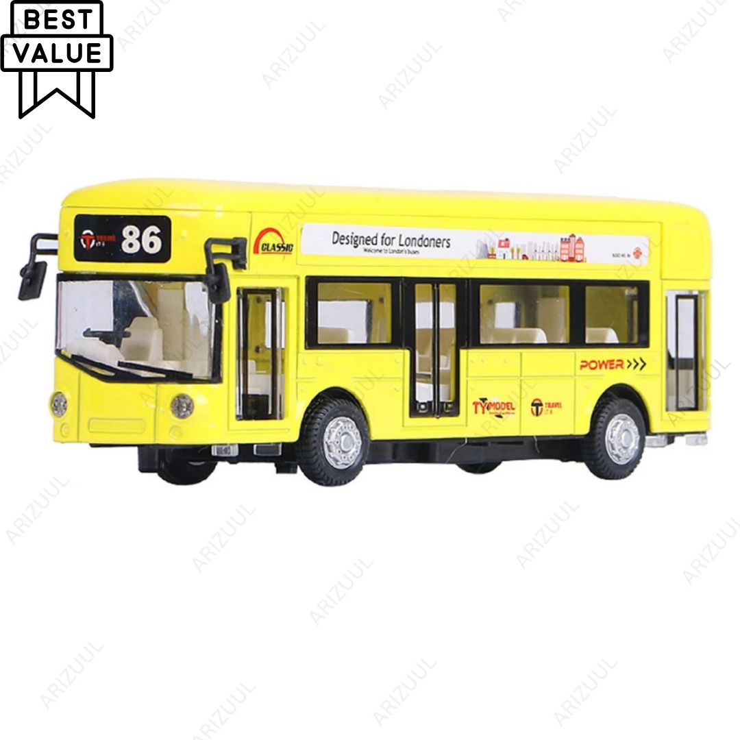 London Bus Toy Car Alloy Diecast Sound & Light Double Decker Bus for Kids-image-21