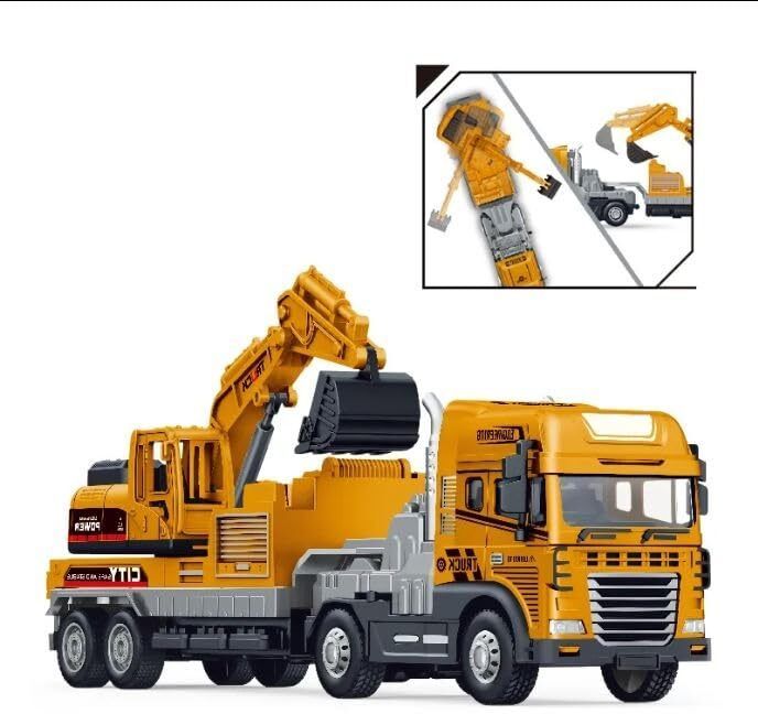 ragiluxe Die Cast Engineering Excavator Transport Truck with Pull Back Action & Sound-picture-22
