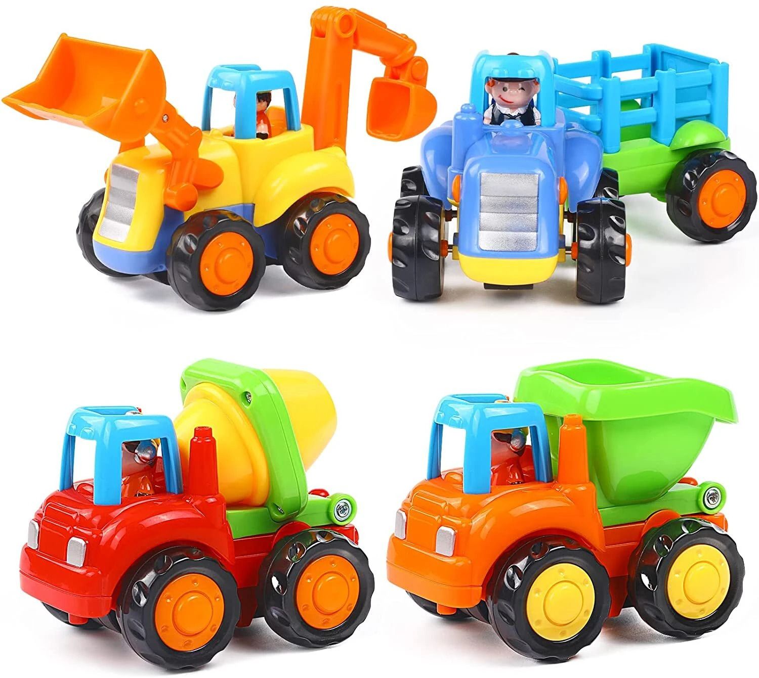Unbreakable Toy Set of 4 Excavator Cement mixer Dumper Tractor with trolley DZE-image-34