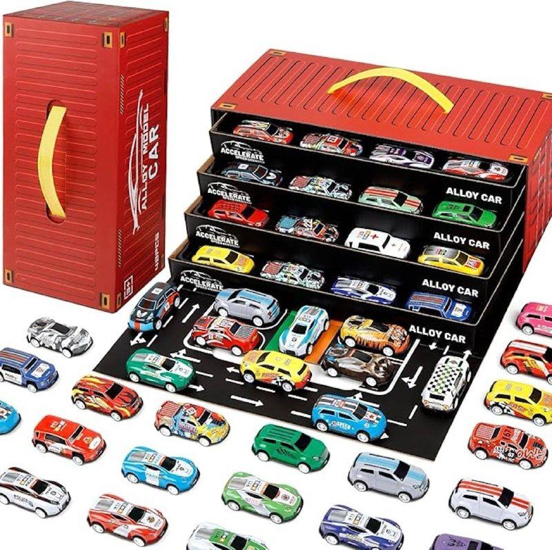 48 Pcs Pull Back Alloy Toy Cars Set with Storage Container Mini Racing Cars Toy