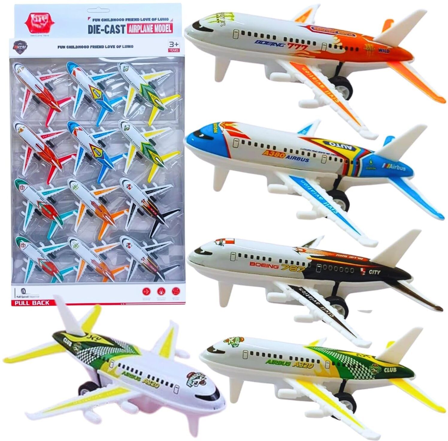 mallexo 12 PCs Die-Cast Airplane Toys for Kids Small Size Pull-Back & Go Alloy Toys-picture-39