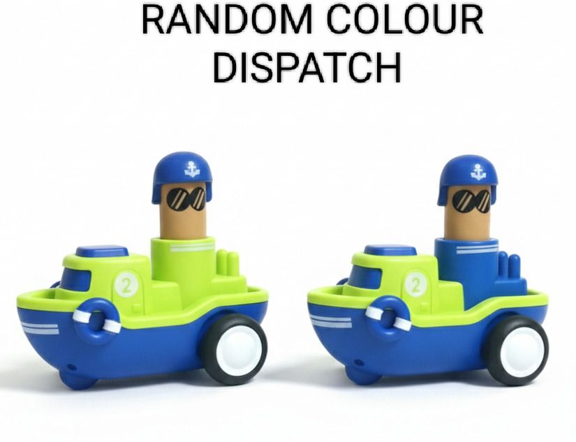 Push-and-Go Marine Rescue Boat Toy with Moving Captain & Lifebuoy Detail