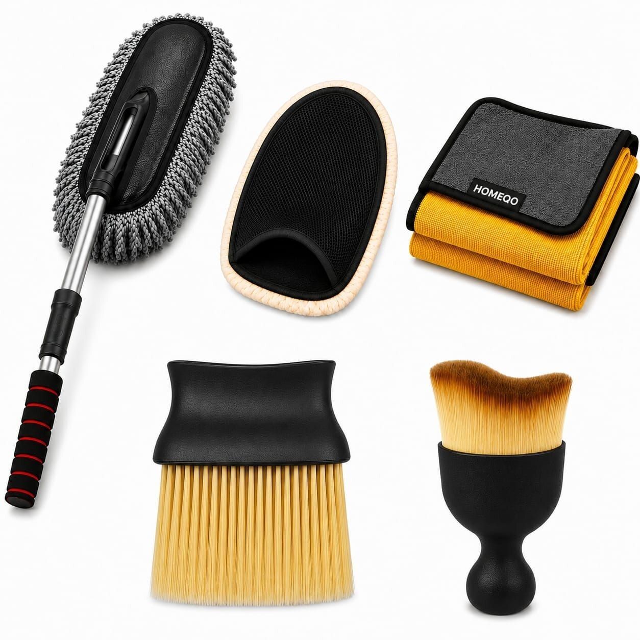 1-Car Duster, 1-Cleaning Glove, 1-Microfiber Cloth, 2-Brushes Combo-image-4