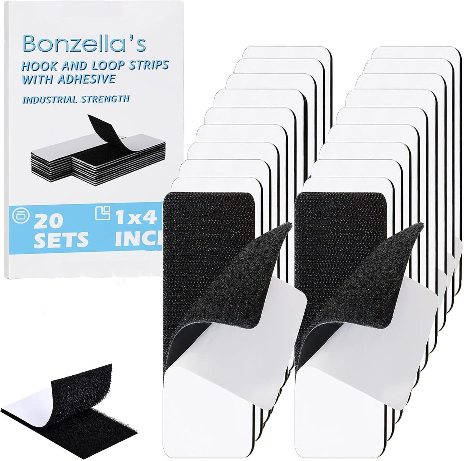 20pcs Self Adhesive Hook&Loop Strips Tape 1x4 In Multipurpose Double Sided Tape Stick-on Velcro