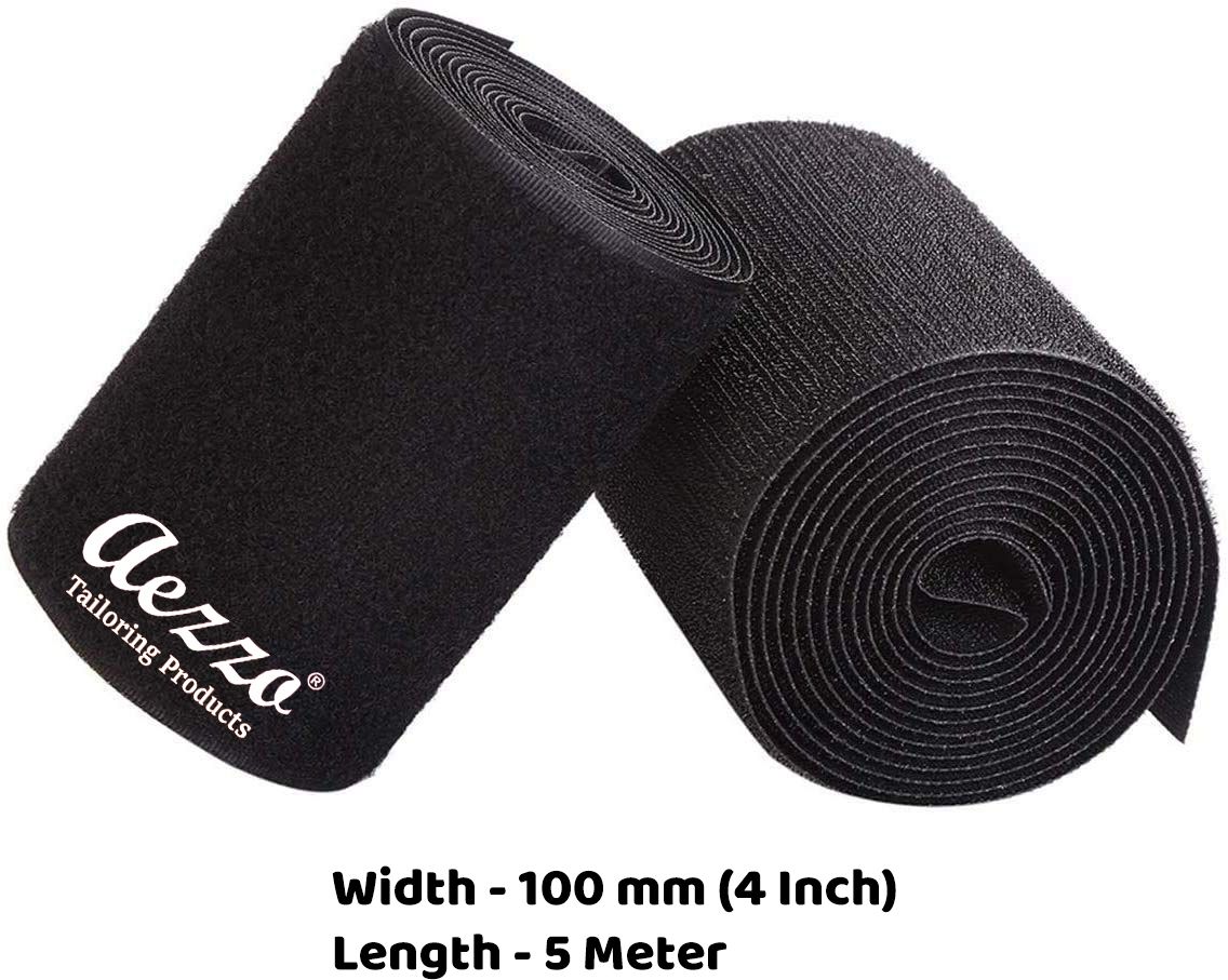 5 Meter Black Velcro 4 Inch (100mm) Width Hook and Loop Sew-on Fastener tape roll strips Use in Sofas Backs, Footwear, Pillow Covers, Bags, Purses, Curtains etc. (5Meter Black) Sew-on Velcro